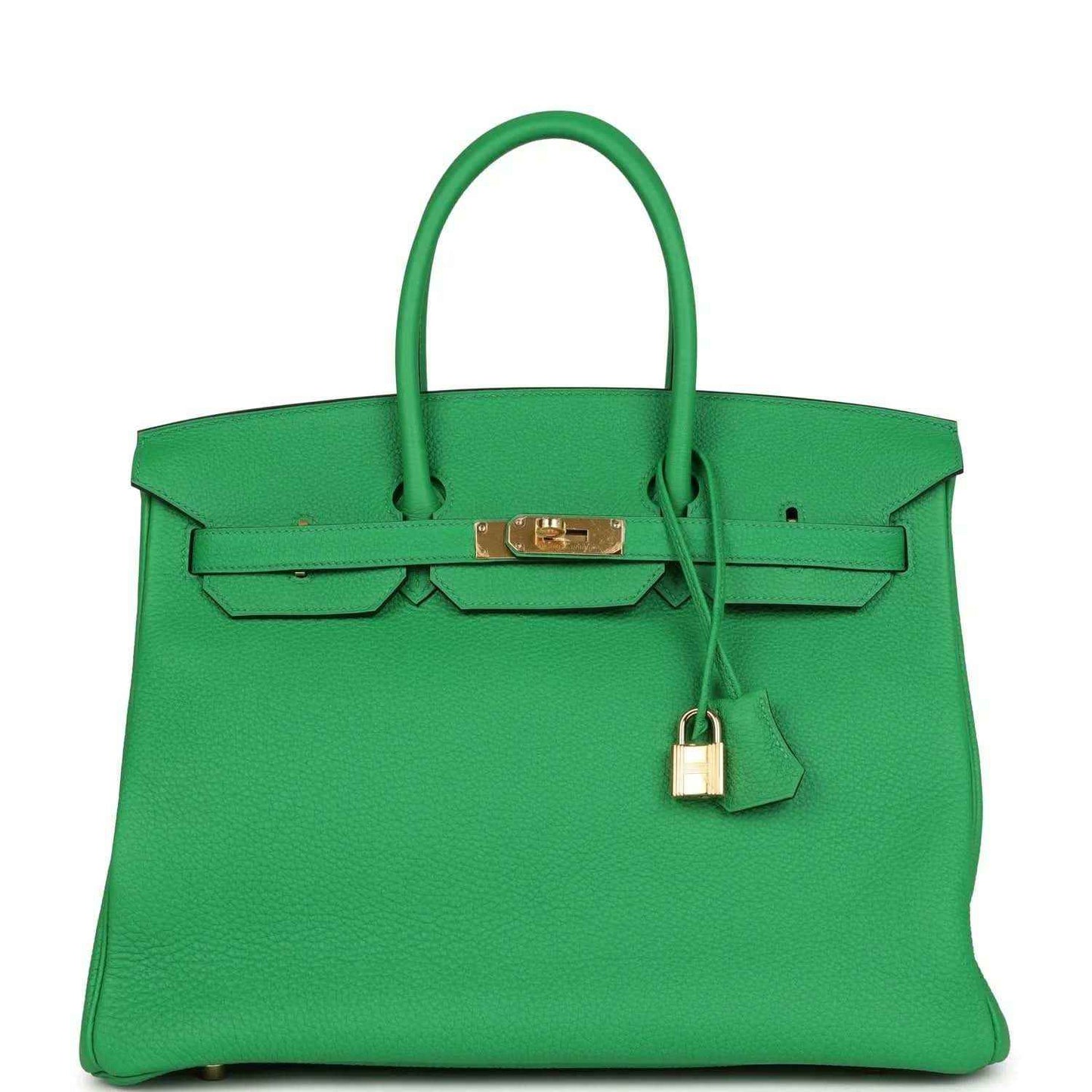 Hermes Birkin 35cm leather handbag, green with gold hardware, top handle and lock detail