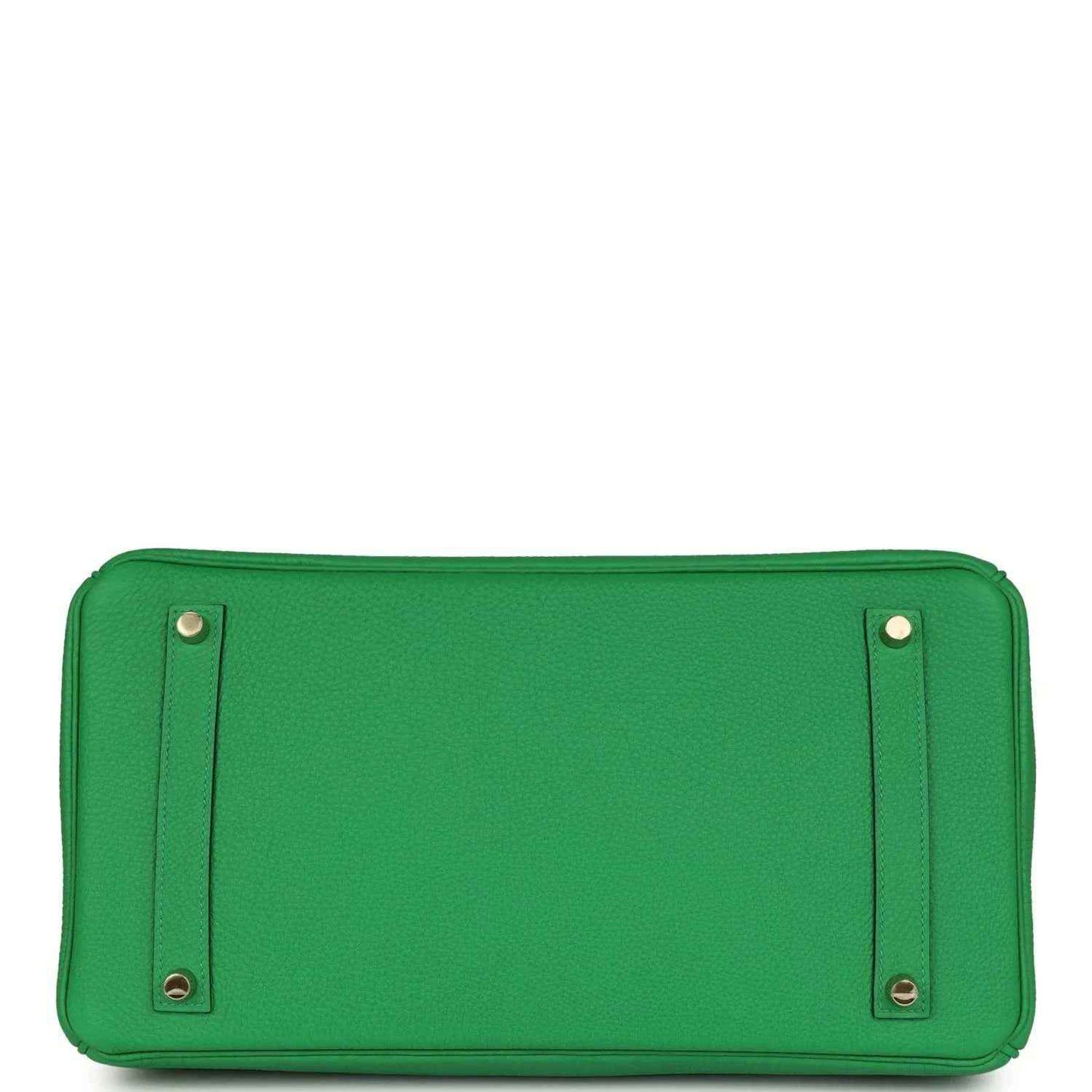 Hermes Birkin 35cm leather handbag base, green with stitched corners and metal feet