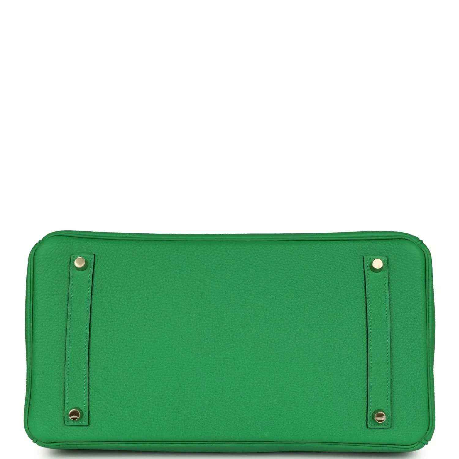 Hermes Birkin 35cm leather handbag base, green with stitched corners and metal feet
