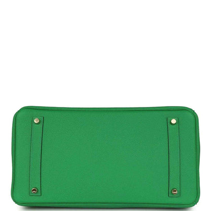 Hermes Birkin 35cm leather handbag base, green with stitched corners and metal feet
