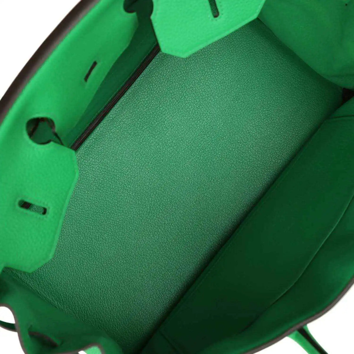 Hermes Birkin 35cm handbag interior, green leather lining with side pocket