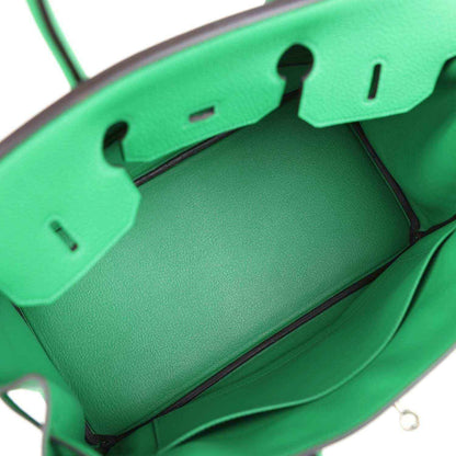 Green leather interior view with structured lining panels and front hardware