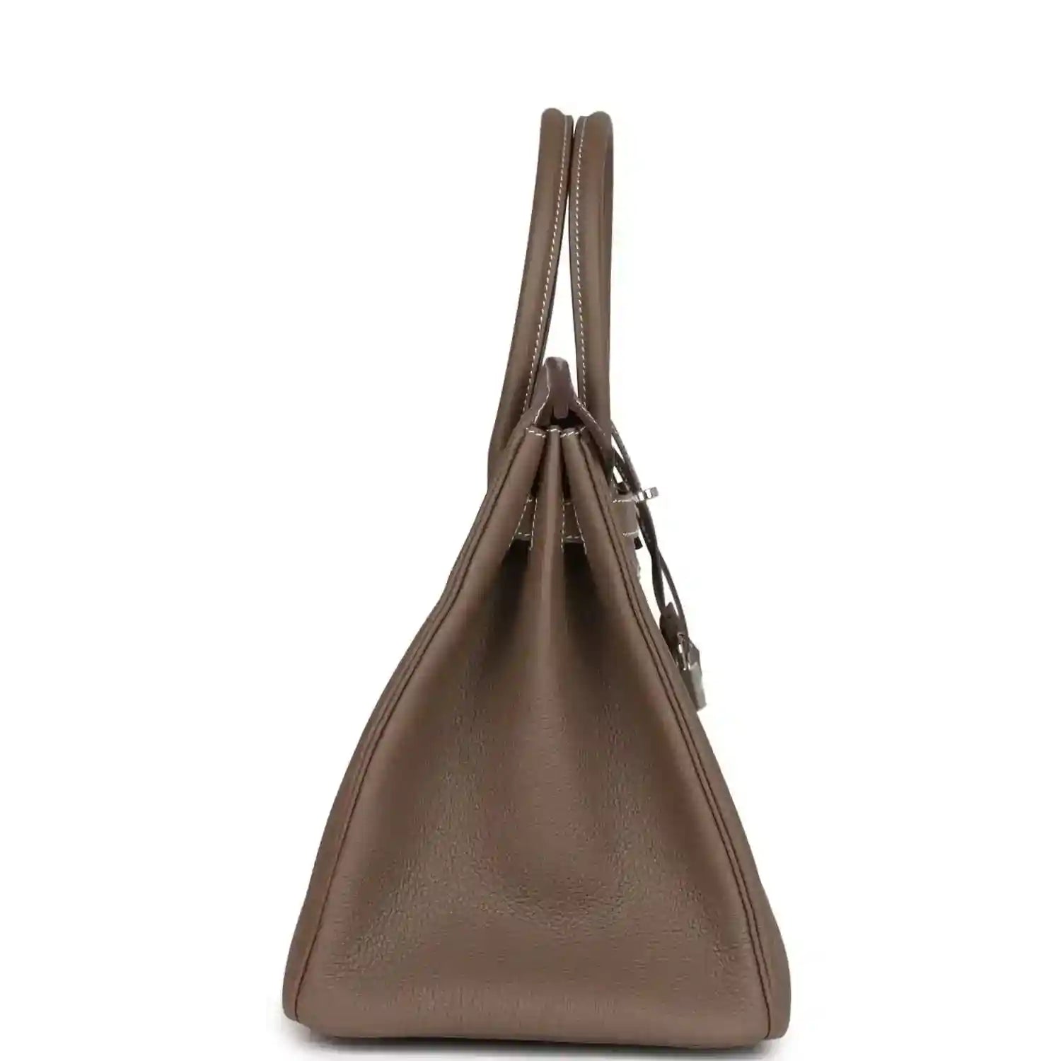 Hermes Birkin 35 taupe Togo leather handbag, side view with two top handles