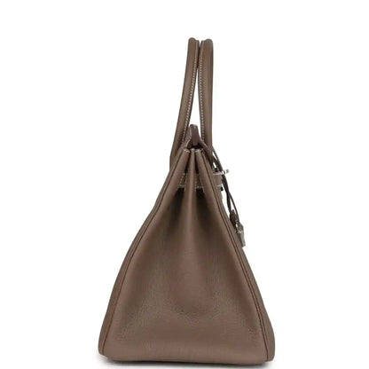 Hermes Birkin 35 taupe Togo leather handbag, side view with two top handles