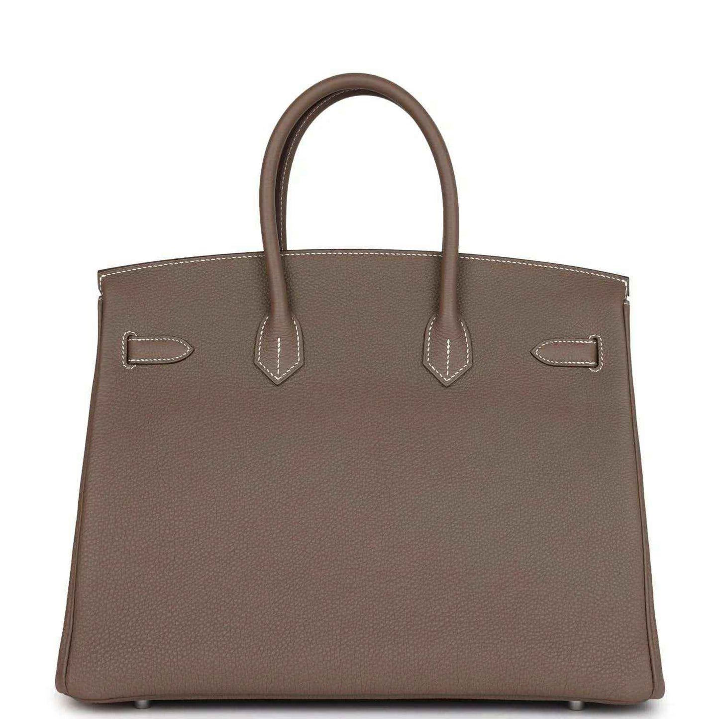 Hermes Birkin 35 taupe Togo leather handbag with front flap, bar details and top handles