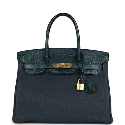 Hermes Birkin 30 handbag, dark green leather with gold hardware and top handles
