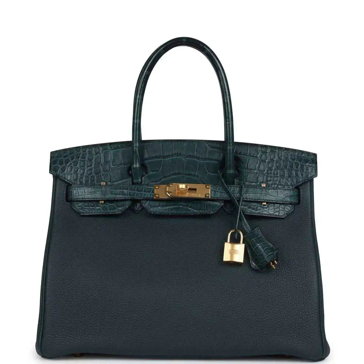 Hermes Birkin 30 handbag, dark green leather with gold hardware and top handles