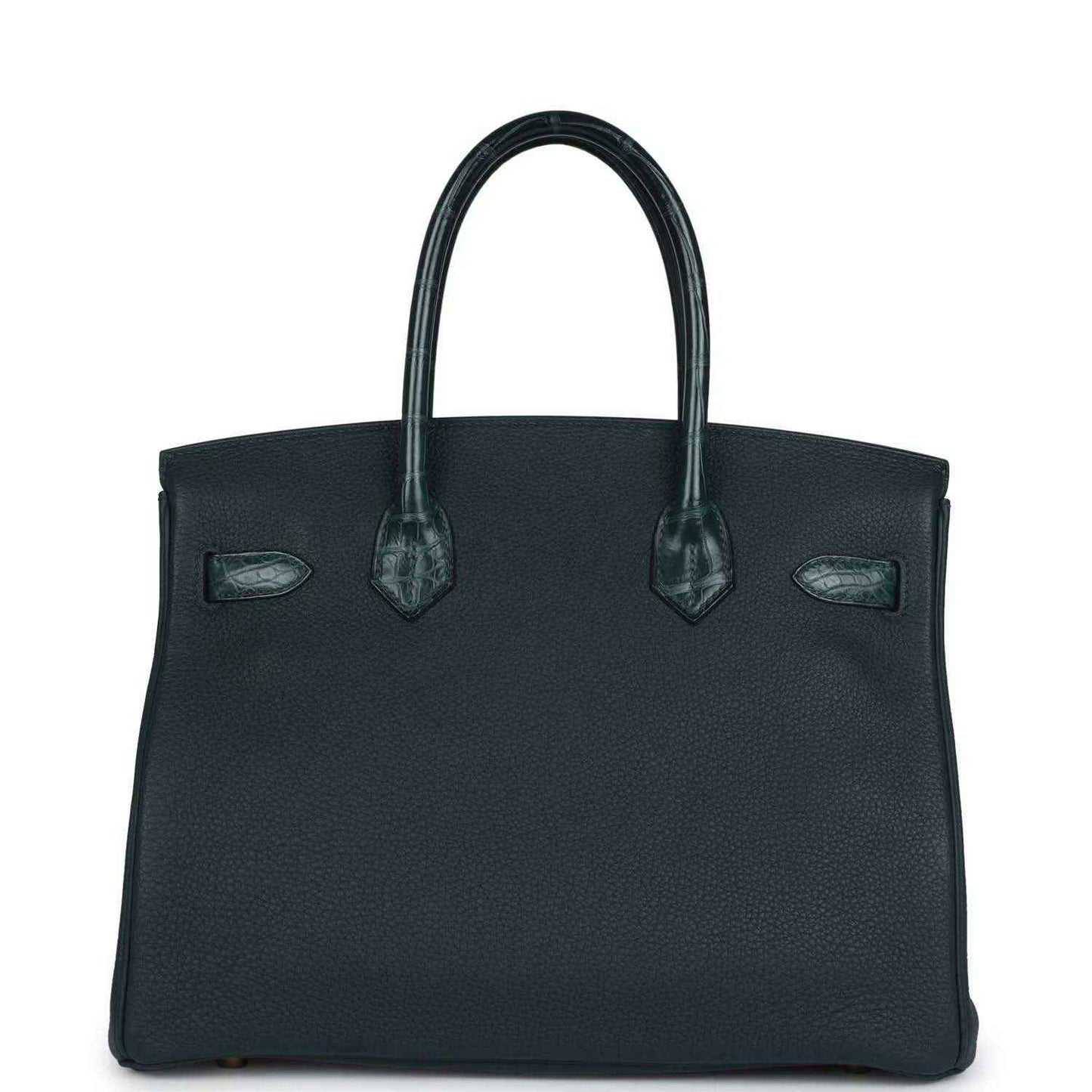 Hermes Birkin 30 handbag, dark green leather with central belt and two front straps