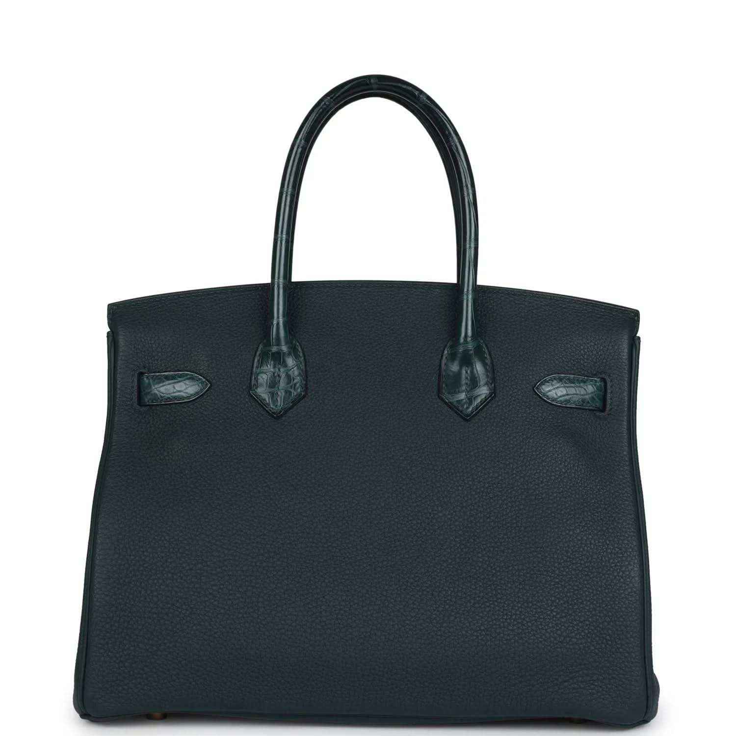 Hermes Birkin 30 handbag, dark green leather with central belt and two front straps