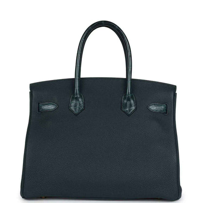 Hermes Birkin 30 handbag, dark green leather with central belt and two front straps