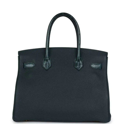 Hermes Birkin 30 handbag, dark green leather with central belt and two front straps