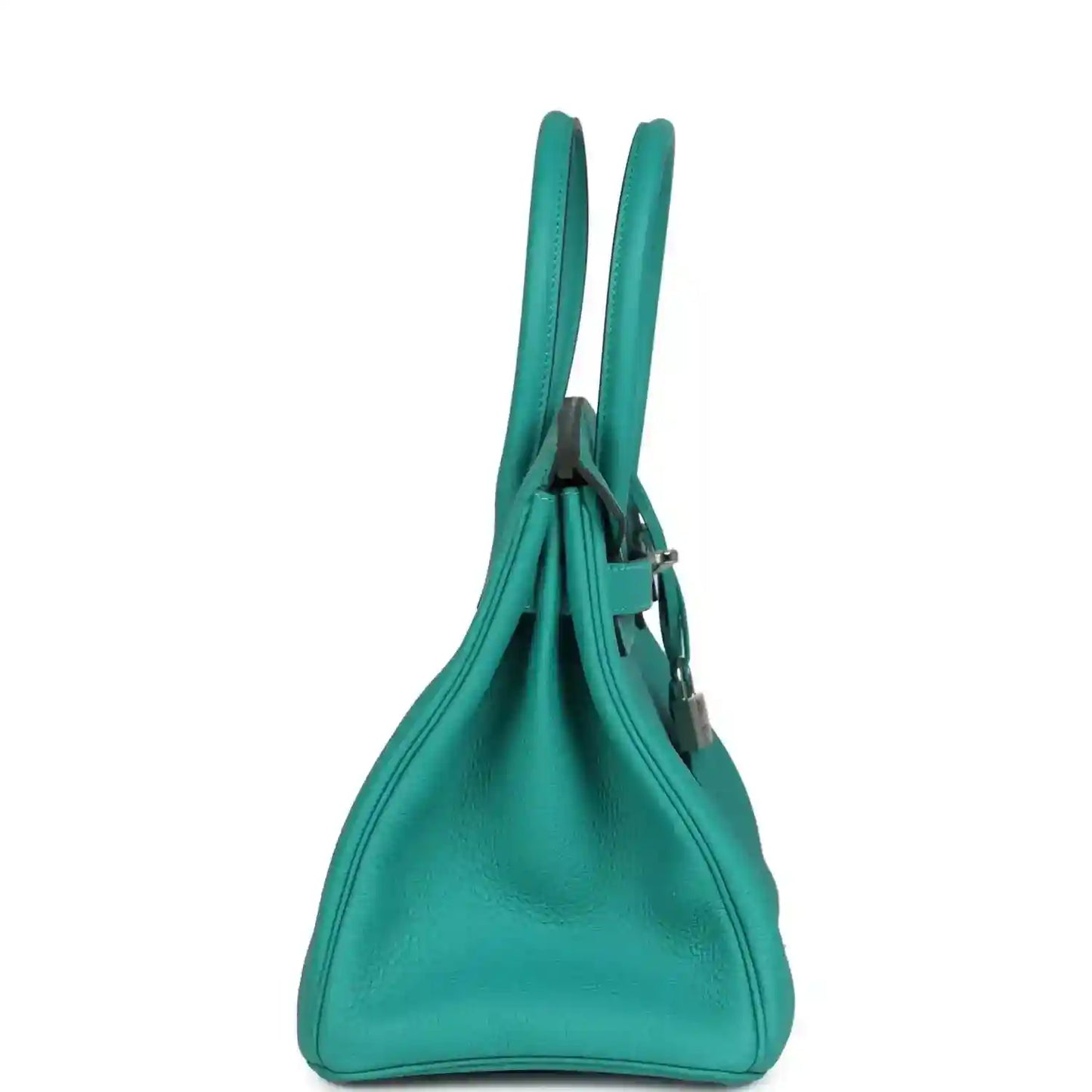 Hermes Birkin 30 teal Togo leather handbag, side view with top handles