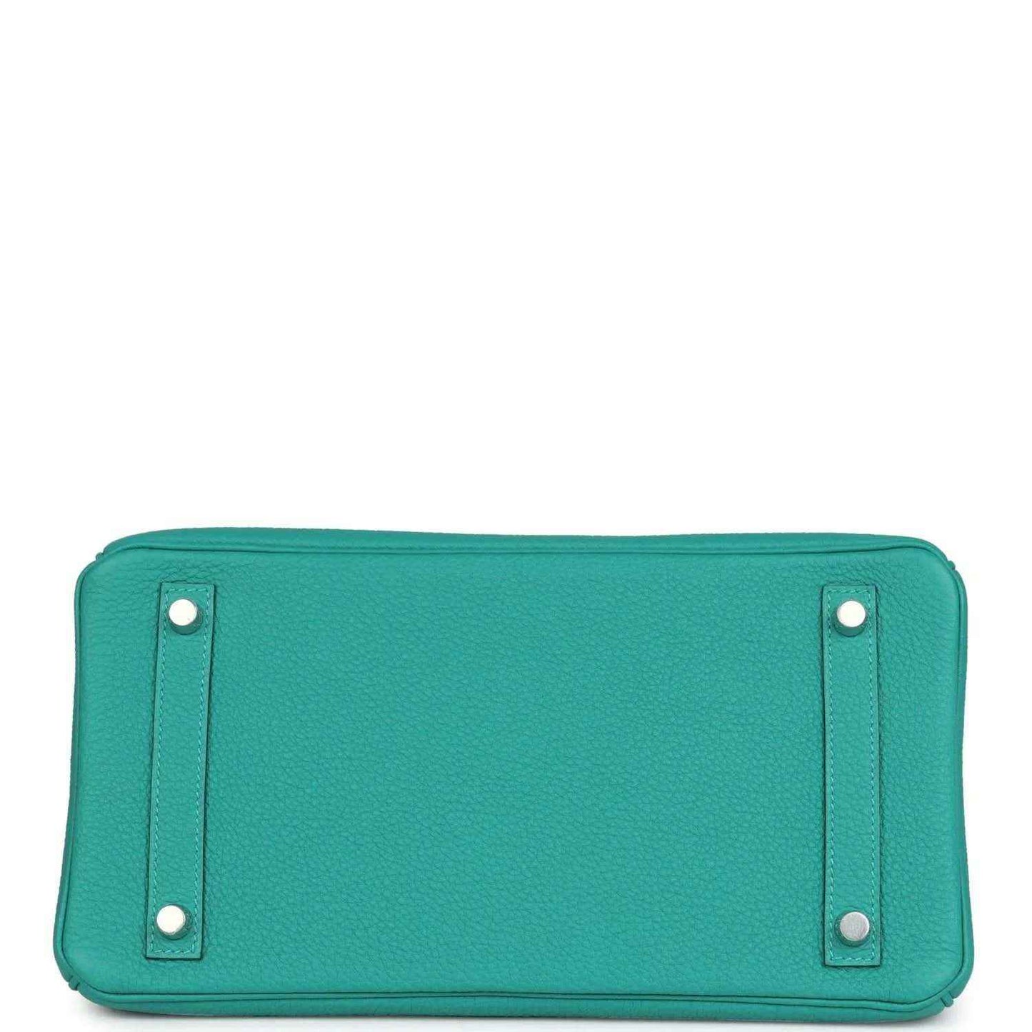 Hermes Birkin 30 teal leather handbag base, rectangular with corner studs