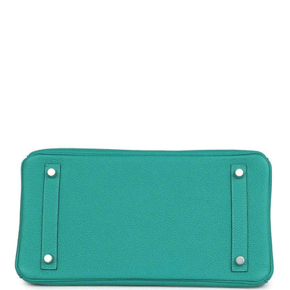 Hermes Birkin 30 teal leather handbag base, rectangular with corner studs