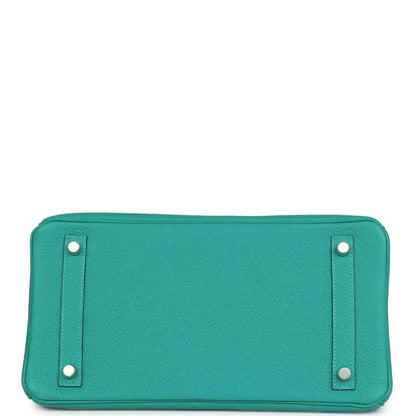 Hermes Birkin 30 teal leather handbag base, rectangular with corner studs