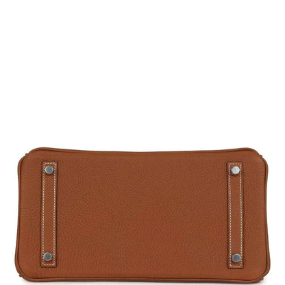 Hermes Birkin 30 handbag back panel in gold-brown Togo leather with metal corner studs