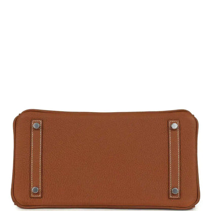 Hermes Birkin 30 handbag back panel in gold-brown Togo leather with metal corner studs