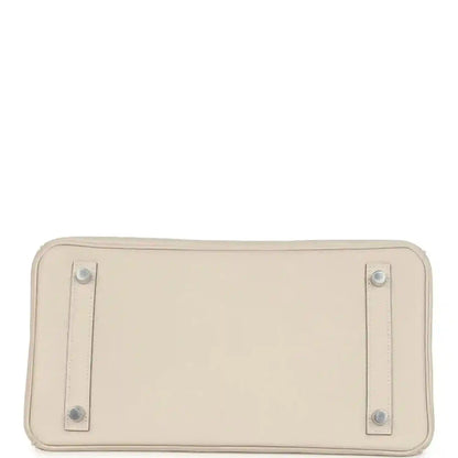 Birkin 30 handbag base panel in light cream with metal feet and strap tabs