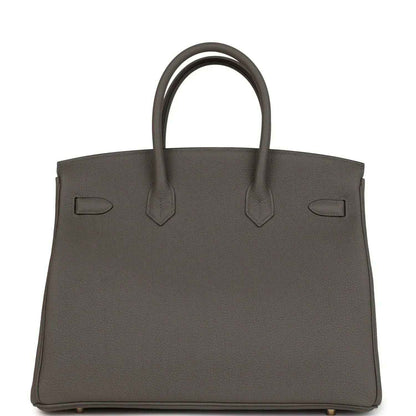 Hermes Birkin 35 handbag back view with smooth panels and top handles