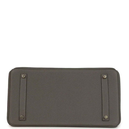 Hermes Birkin 35 handbag base view with stitched edges and metal corner studs
