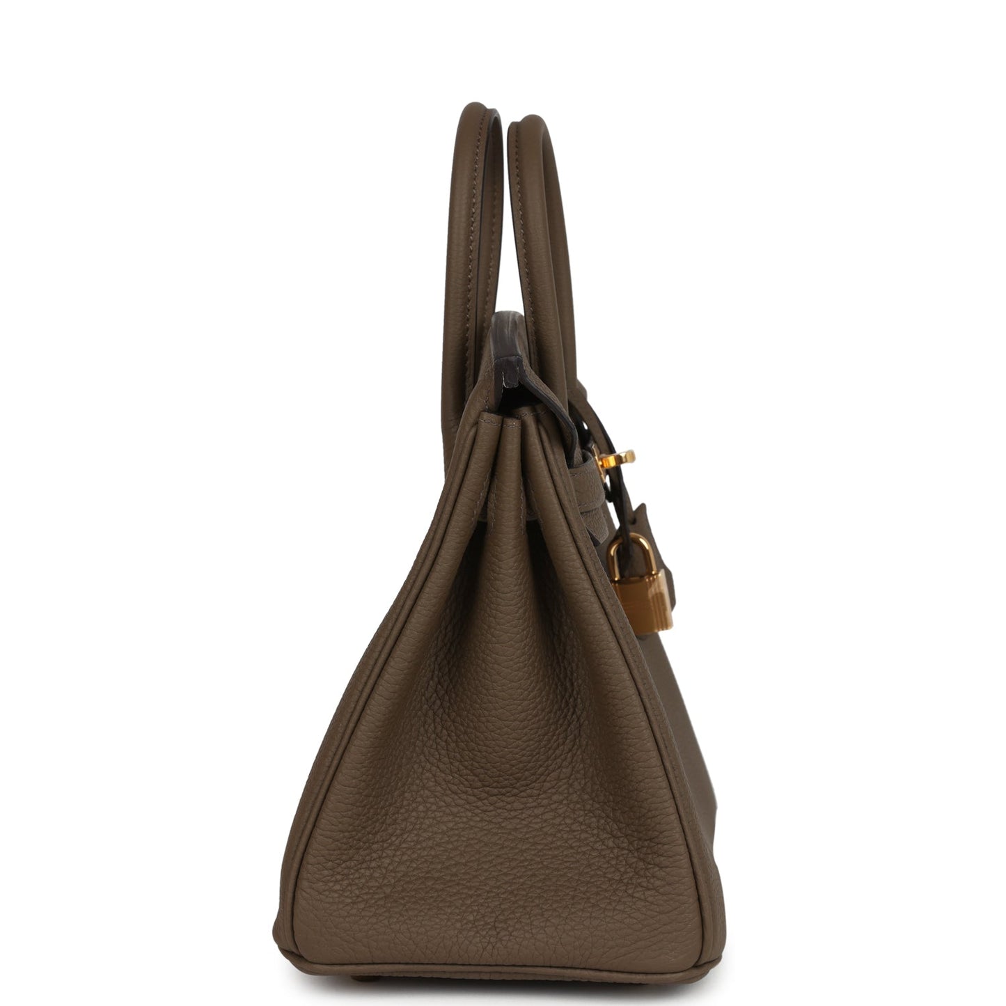 Hermes Birkin 25 handbag side view with top handles and gold hardware detail