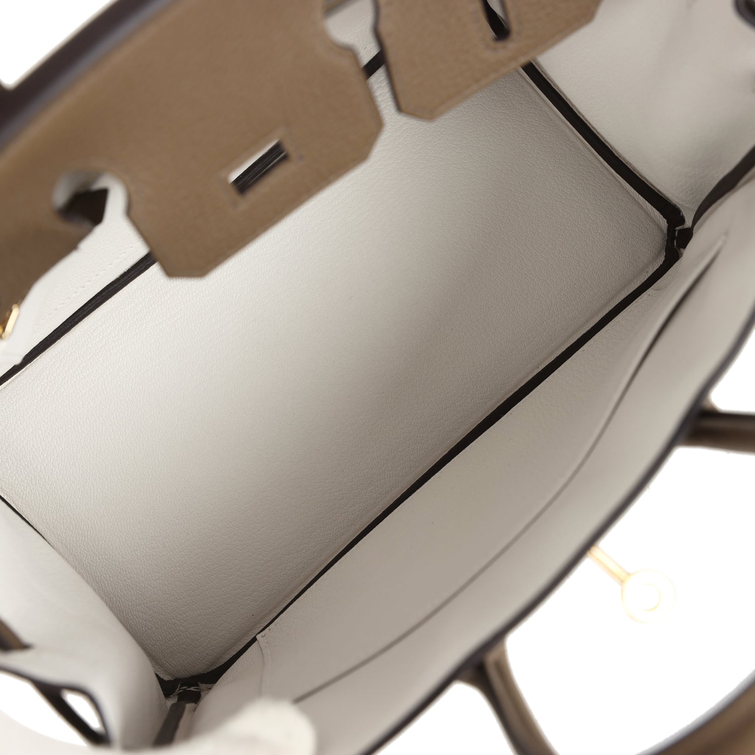 Hermes Birkin 25 handbag interior with light lining and structured compartments