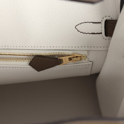 Hermes Birkin 25 handbag interior zipper with gold pull and leather trim tab