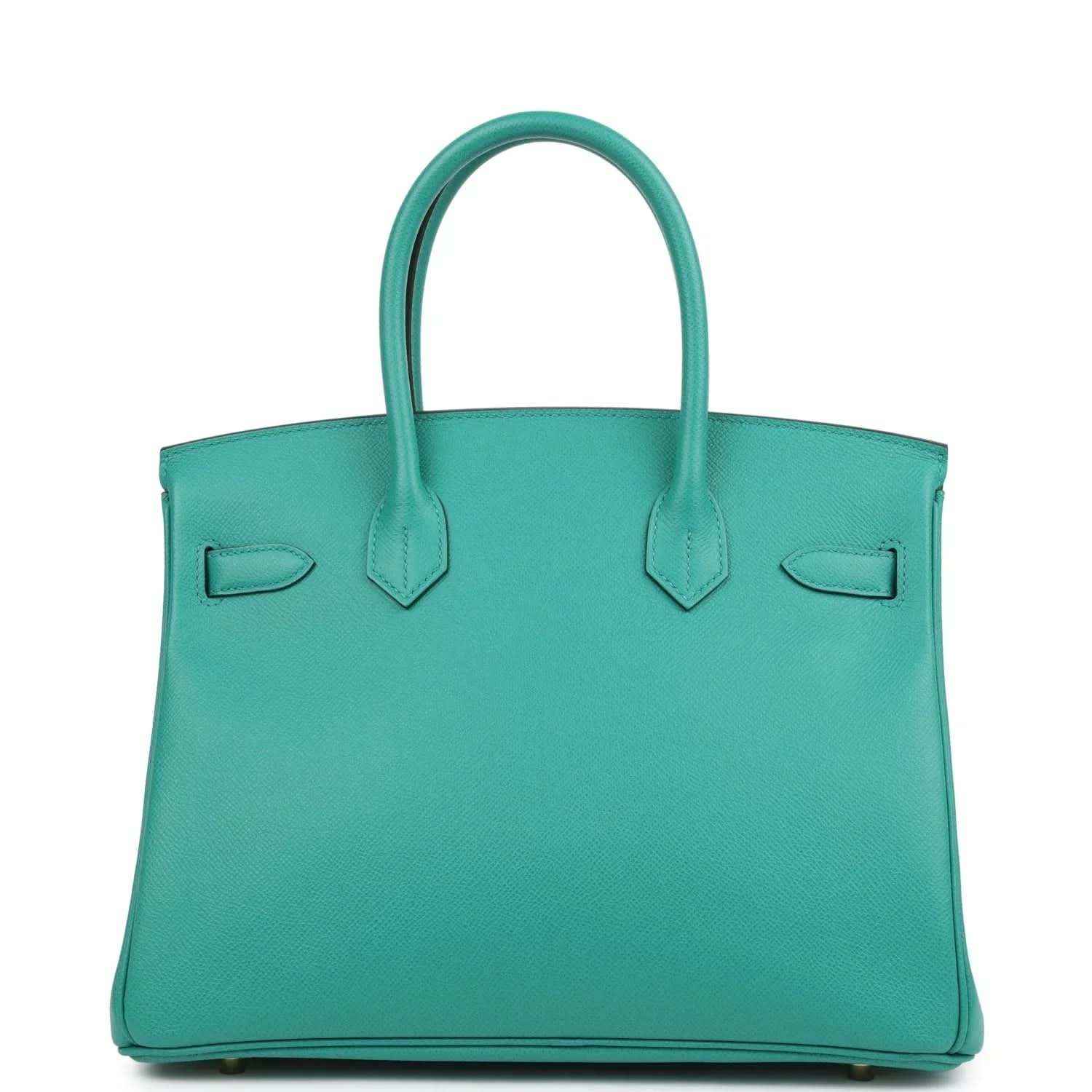 Green leather handbag with top handles and structured silhouette