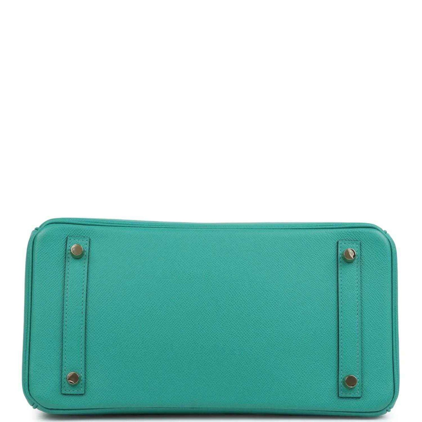 Green leather handbag base with reinforced corners and gold-tone feet