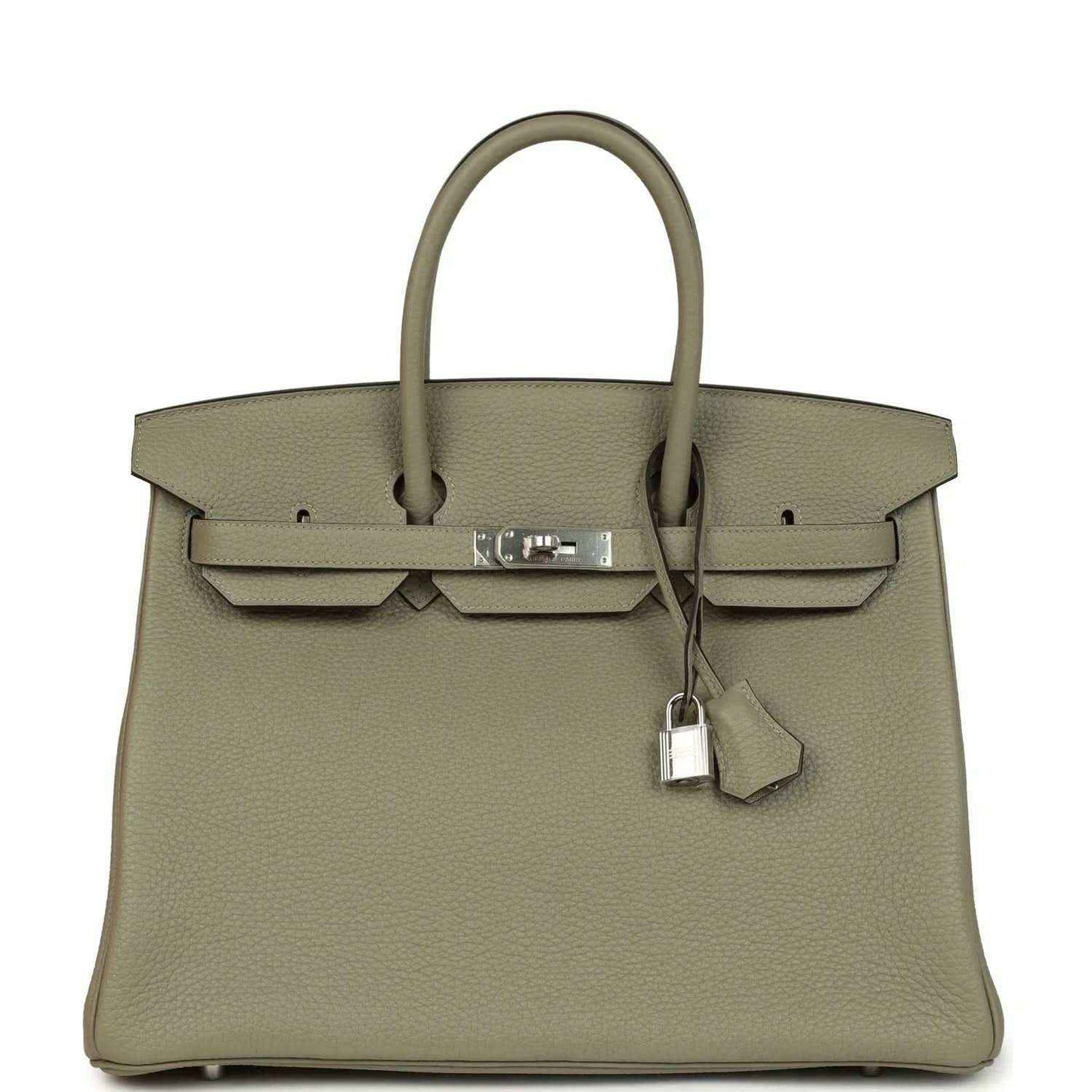 Sauge leather top-handle handbag with front flap and palladium-tone clasp