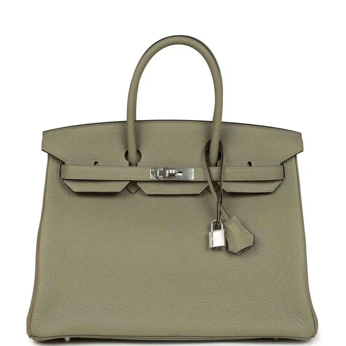 Sauge leather top-handle handbag with front flap and palladium-tone clasp