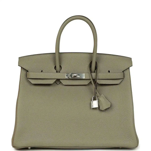 Sauge leather top-handle handbag with front flap and palladium-tone clasp