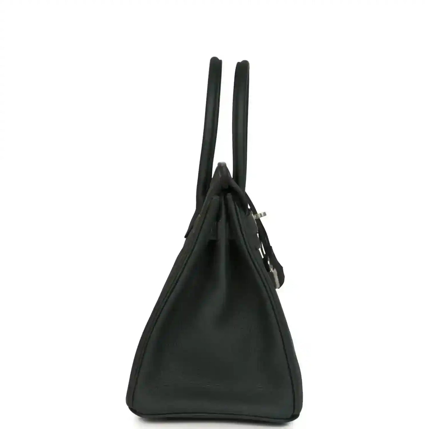Hermes Birkin 30 handbag side view in dark green textured leather with two top handles