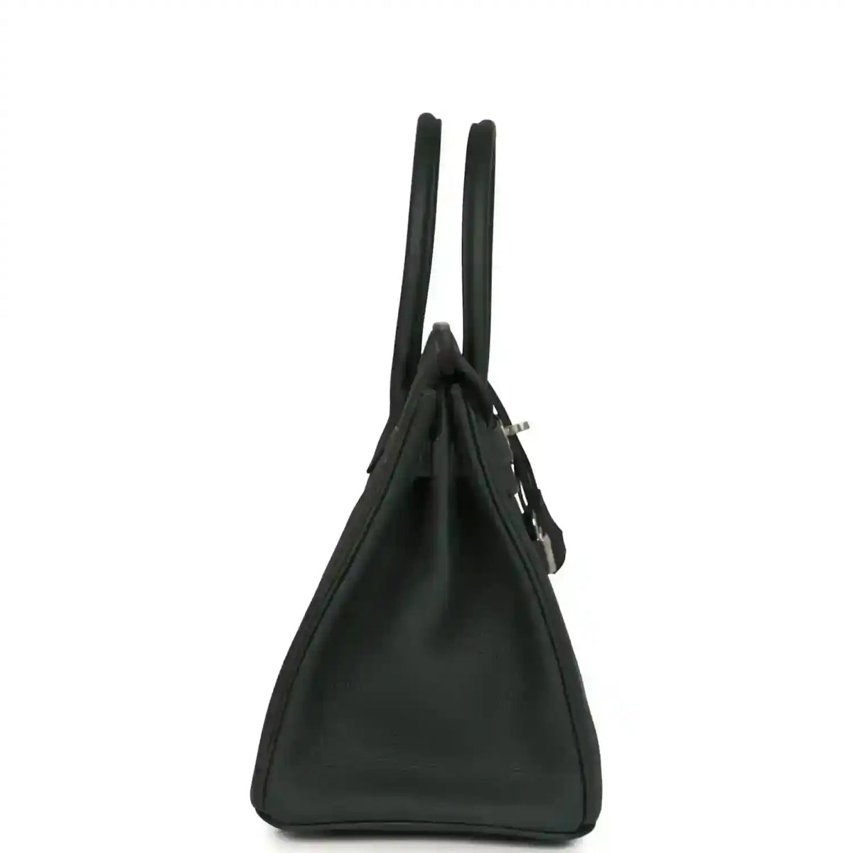 Hermes Birkin 30 handbag side view in dark green textured leather with two top handles