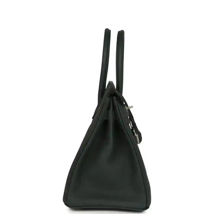 Hermes Birkin 30 handbag side view in dark green textured leather with two top handles