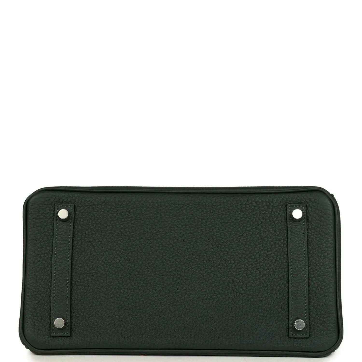 Hermes Birkin 30 handbag base panel in dark green textured leather with metal corner studs
