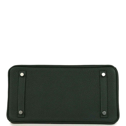 Hermes Birkin 30 handbag base panel in dark green textured leather with metal corner studs