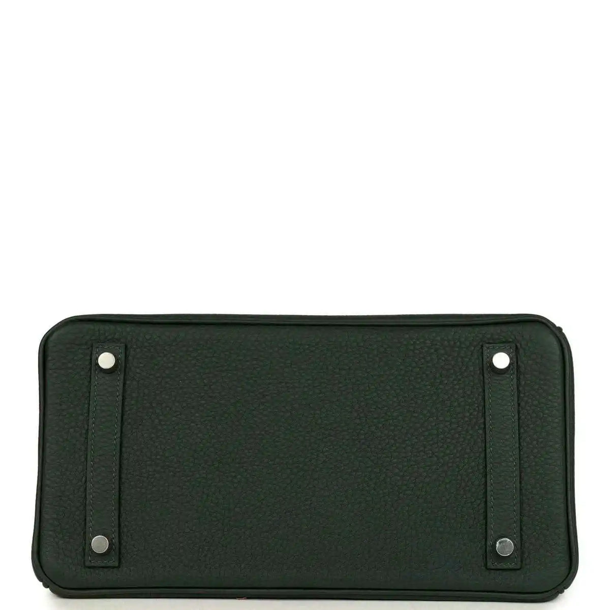 Hermes Birkin 30 handbag base panel in dark green textured leather with metal corner studs