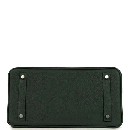 Hermes Birkin 30 handbag base panel in dark green textured leather with metal corner studs
