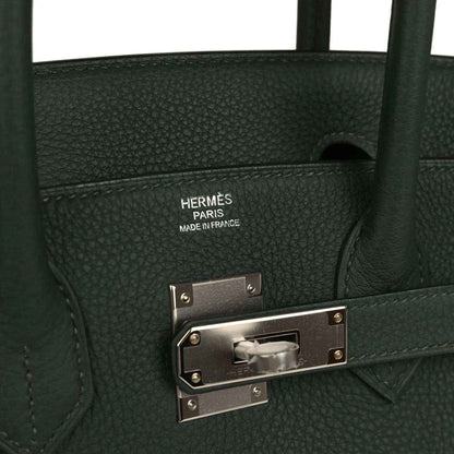 Hermes Birkin 30 interior hardware with Hermes stamp and silver-tone lock plate