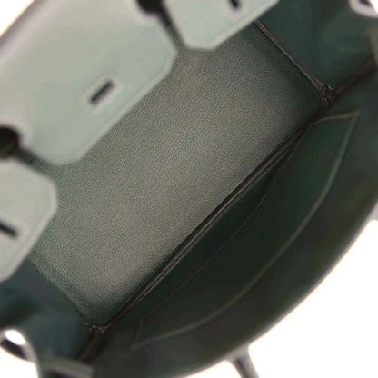 Hermes Birkin 30 interior compartment in dark green leather with stitched edge