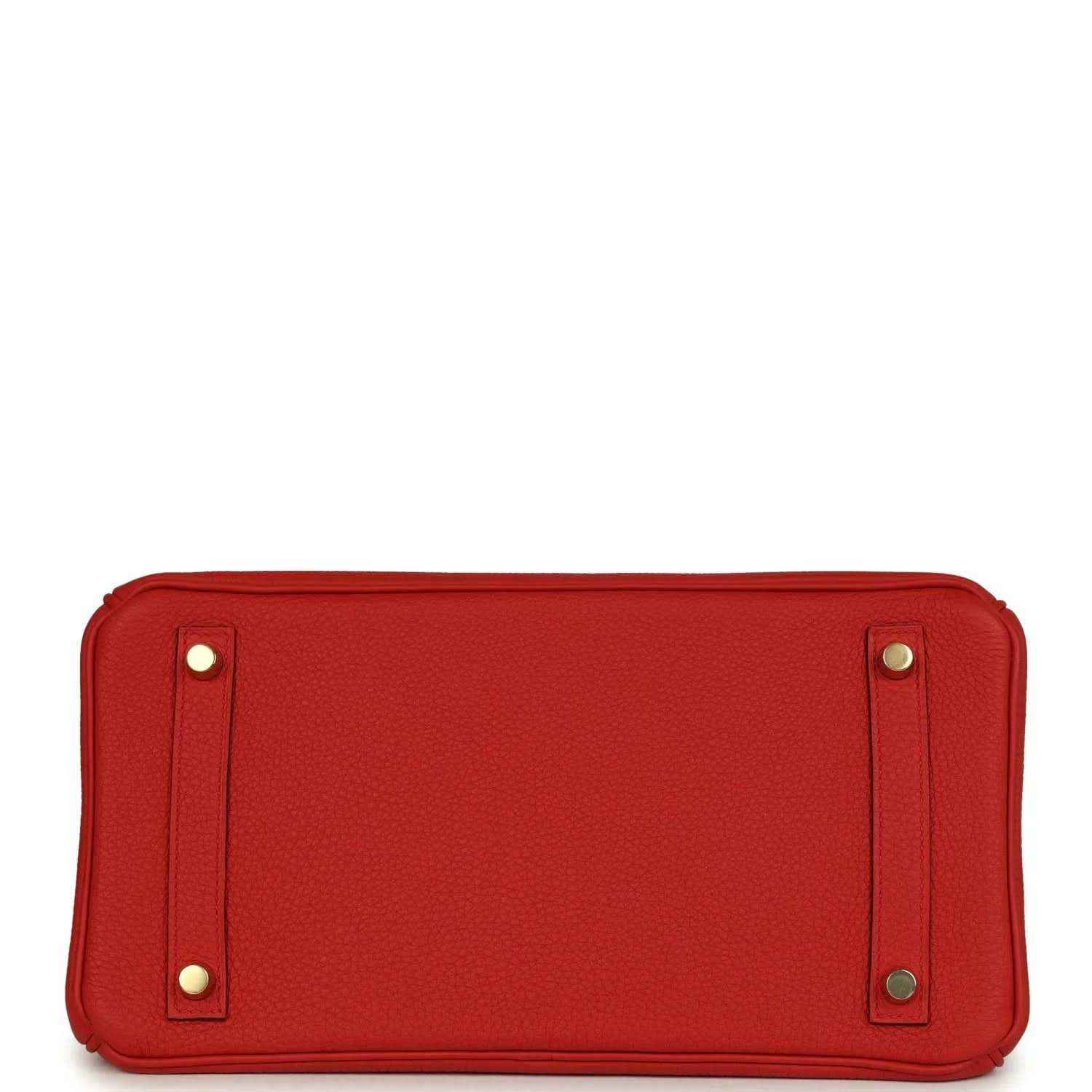 Red leather handbag base with four corner studs and protective feet