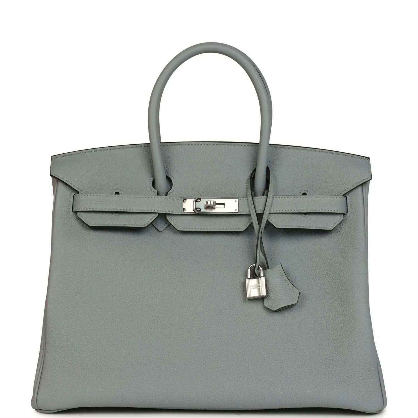 Gray Togo leather Birkin 35 handbag with silver-tone hardware and top handles