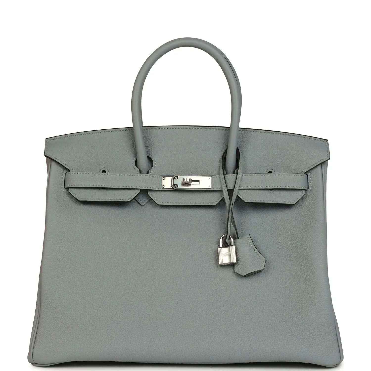 Gray Togo leather Birkin 35 handbag with silver-tone hardware and top handles