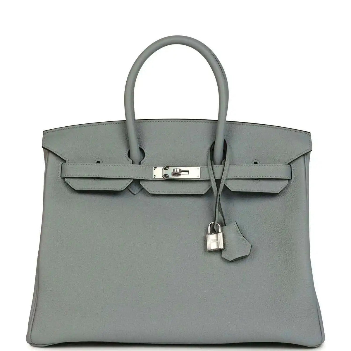 Gray Togo leather Birkin 35 handbag with silver-tone hardware and top handles