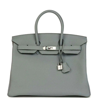 Gray Togo leather Birkin 35 handbag with silver-tone hardware and top handles