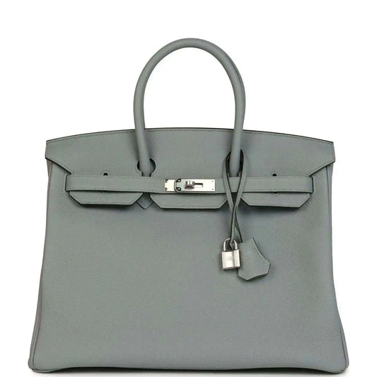 Gray Togo leather Birkin 35 handbag with silver-tone hardware and top handles