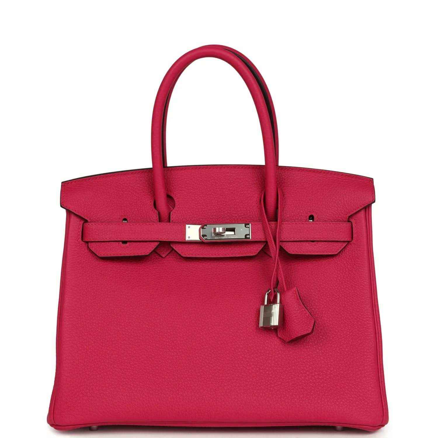 Hermes Birkin 30 leather handbag in rose pink with palladium-tone lock hardware