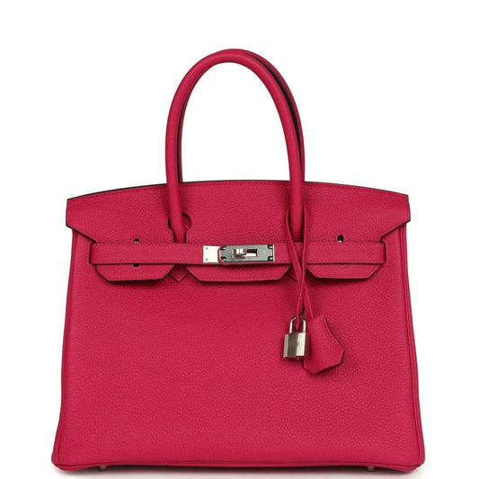 Hermes Birkin 30 leather handbag in rose pink with palladium-tone lock hardware