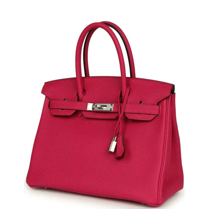 Hermes Birkin 30 leather handbag, rose pink, front flap with lock and hanging key